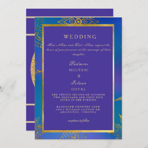 Royal Blue & Gold - farbenfrohe Hochzeitseinladung Einladung
