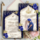 Royal Blue Gold Floral Anand Karaj Sikh Wedding Einladung
