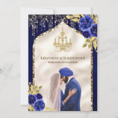Royal Blue Gold Floral Anand Karaj Sikh Wedding Einladung (Vorderseite)