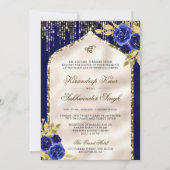 Royal Blue Gold Floral Anand Karaj Sikh Wedding Einladung (Rückseite)