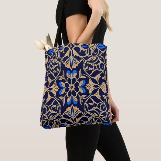 Royal Blue & Gold Floral Elegance Pattern Tasche (Von Nahem)
