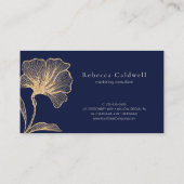Royal Blue Gold Floral Feminine Visitenkarte (Rückseite)