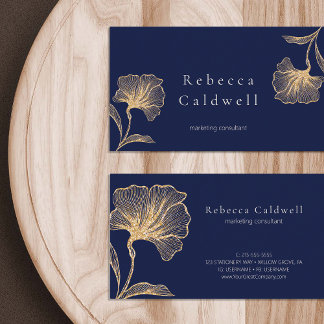 Royal Blue Gold Floral Feminine Visitenkarte
