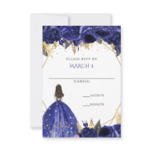 Royal Blue Gold Floral Princess Quinceanera