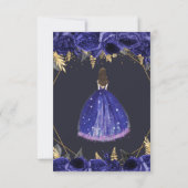 Royal Blue Gold Floral Princess Quinceanera RSVP Karte (Rückseite)