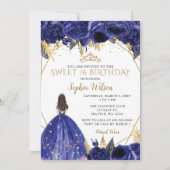 Royal Blue Gold Floral Princess Sweet 16 Einladung (Vorderseite)