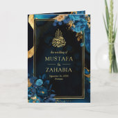 Royal Blue Gold Floral QR Code Muslime Hochzeit Einladung (Vorderseite)