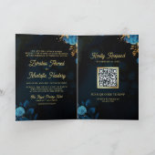 Royal Blue Gold Floral QR Code Muslime Hochzeit Einladung (Innenseite)