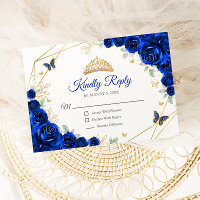 Royal Blue Gold Floral Quinceanera Antwort