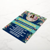 Royal Blue Gold Floral Quinceanera Party Foto Folieneinladung (Gedreht)