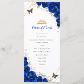 Royal Blue Gold Floral Quinceanera Programmmenü Menükarte (Rückseite)