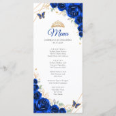 Royal Blue Gold Floral Quinceanera Programmmenü Menükarte (Vorderseite)