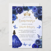 Royal Blue Gold Floral Watercolor Einladung (Vorderseite)
