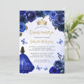 Royal Blue Gold Floral Watercolor Einladung (Stehend Vorderseite)