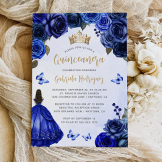 Royal Blue Gold Floral Watercolor Einladung
