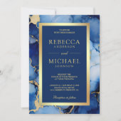 Royal Blue Gold Fluid Ink QR Code Wedding Einladung (Vorderseite)