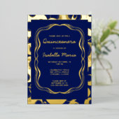 Royal Blue Gold Foil Quinceañera Einladung Trendy (Stehend vorne)