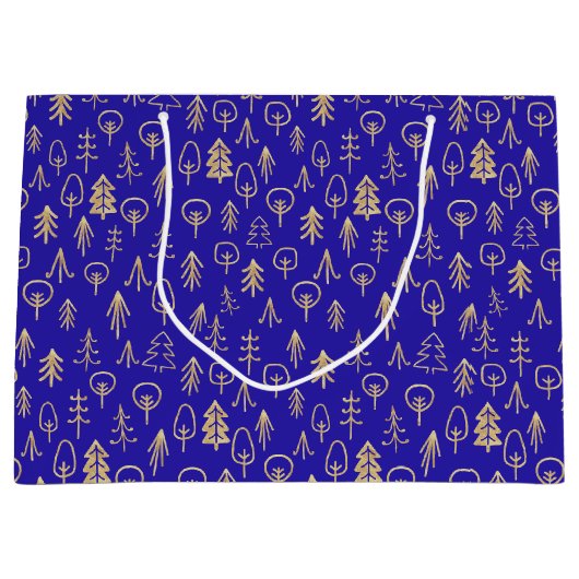 Royal Blue Gold Forest Pattern Große Geschenktüte (Vorderseite)