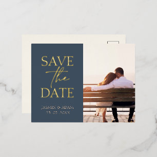 Royal Blue Gold Foto Wedding Save the Date Gold Folien Feiertagspostkarte