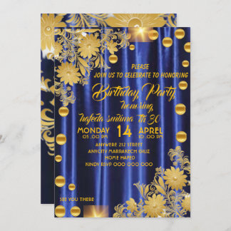 Royal Blue Gold Geburtstagsparty Einladung, Frauen Einladung