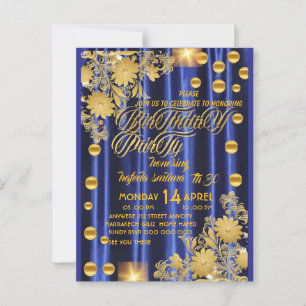 Royal Blue Gold Geburtstagsparty Einladung, Frauen Postkarte