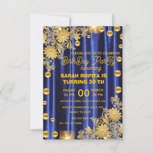 Royal Blue Gold Geburtstagsparty Einladung, Frauen Save The Date