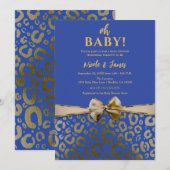 Royal Blue & Gold Glam Leopard Print Baby Dusche Einladung (Vorne/Hinten)