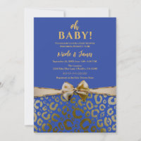 Royal Blue & Gold Glam Leopard Print Baby Dusche