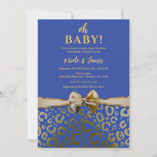 Royal Blue & Gold Glam Leopard Print Baby Dusche Einladung