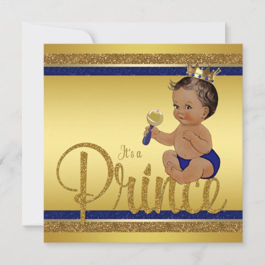 Royal Blue Gold Glitzer Ethnic Prince Baby Dusche Einladung (Vorderseite)