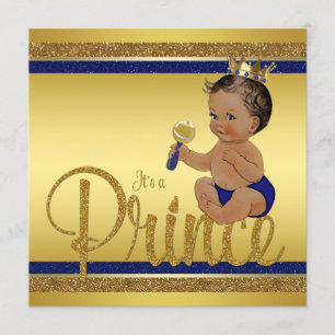 Royal Blue Gold Glitzer Ethnic Prince Baby Dusche Einladung