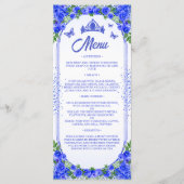Royal Blue Gold Glitzer Floral Quinceanera Menükarte (Vorderseite)