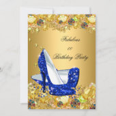 Royal Blue Gold Glitzer High Heels Fantastisches P Einladung (Vorderseite)