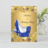 Royal Blue Gold Glitzer High Heels Fantastisches P Einladung (Stehend Vorderseite)