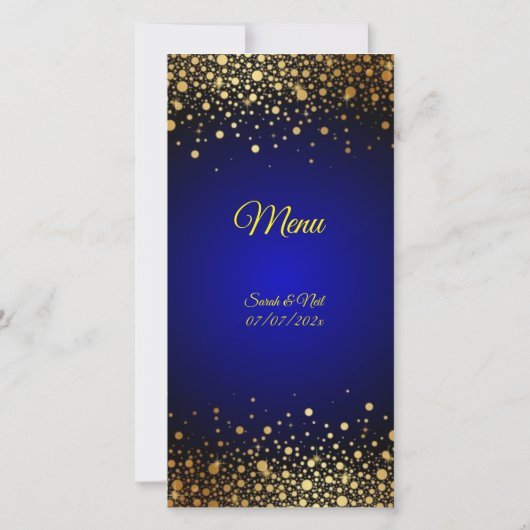 Royal Blue Gold Hochzeit beliebtes Menü Save The Date (Rückseite)