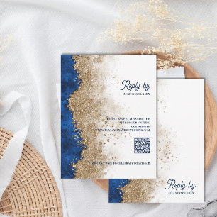 Royal Blue & Gold Hochzeit RSVP mit QR-Code Karte