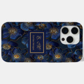 Royal Blue Gold iPhone Case Lux Monogram Floral (Rückseite (Horizontal))