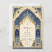 Royal Blue Gold Islamic Wedding Einladung (Vorderseite)