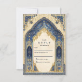 Royal Blue Gold Islamic Wedding RSVP Karte (Vorderseite)