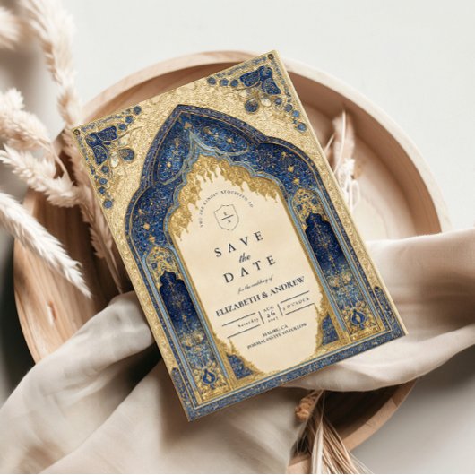 Royal Blue Gold Islamic Wedding Save The Date