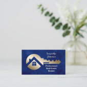 Royal Blue Gold Key Real Anwesen Business Card Visitenkarte (Stehend Vorderseite)