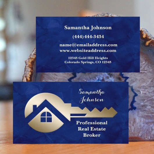 Royal Blue Gold Key Real Anwesen Business Card Visitenkarte