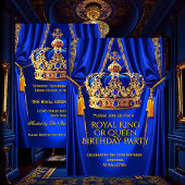 Royal Blue Gold King Queen Crown Birthday Party Einladung