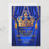 Royal Blue Gold King Queen Crown Birthday Party Einladung (Vorderseite)