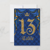 Royal Blue Gold Kronen Hochzeit Tisch Nummer 13 Einladung (Vorderseite)