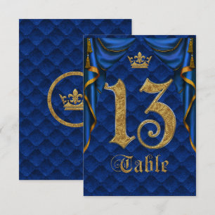 Royal Blue Gold Kronen Hochzeit Tisch Nummer 13 Einladung