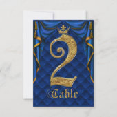 Royal Blue Gold Kronen Hochzeit Tisch Nummer 2 Einladung (Vorderseite)