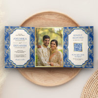 Royal Blue Gold Lace QR Code Foto Indian Wedding