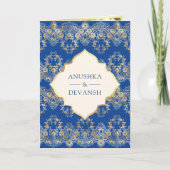 Royal Blue Gold Lace QR Code Foto Indian Wedding Einladung (Vorderseite)