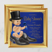 Royal Blue Gold Little Man Baby Dusche Einladung (Vorne/Hinten)